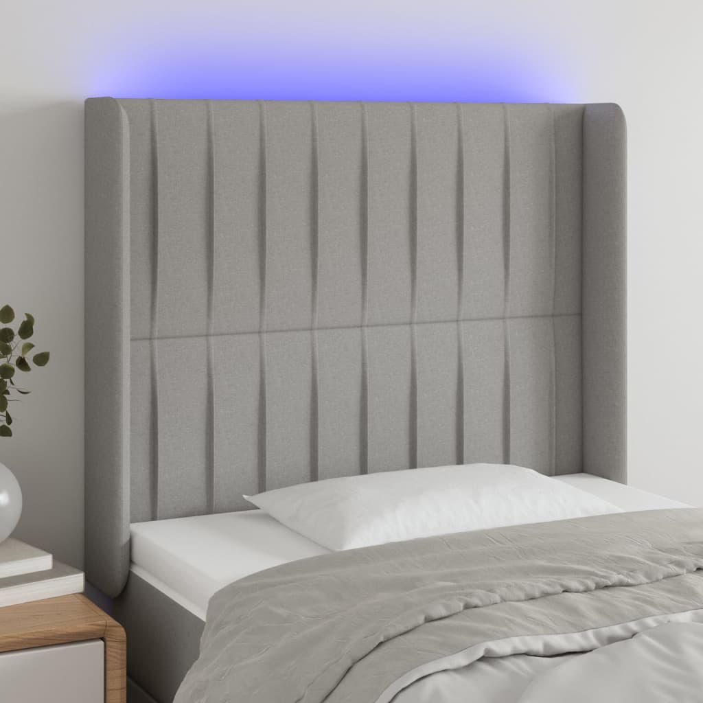 Hoofdbord LED 83x16x118/128 cm stof lichtgrijs is nu te koop bij PeponiXL, paradijselijk wonen!