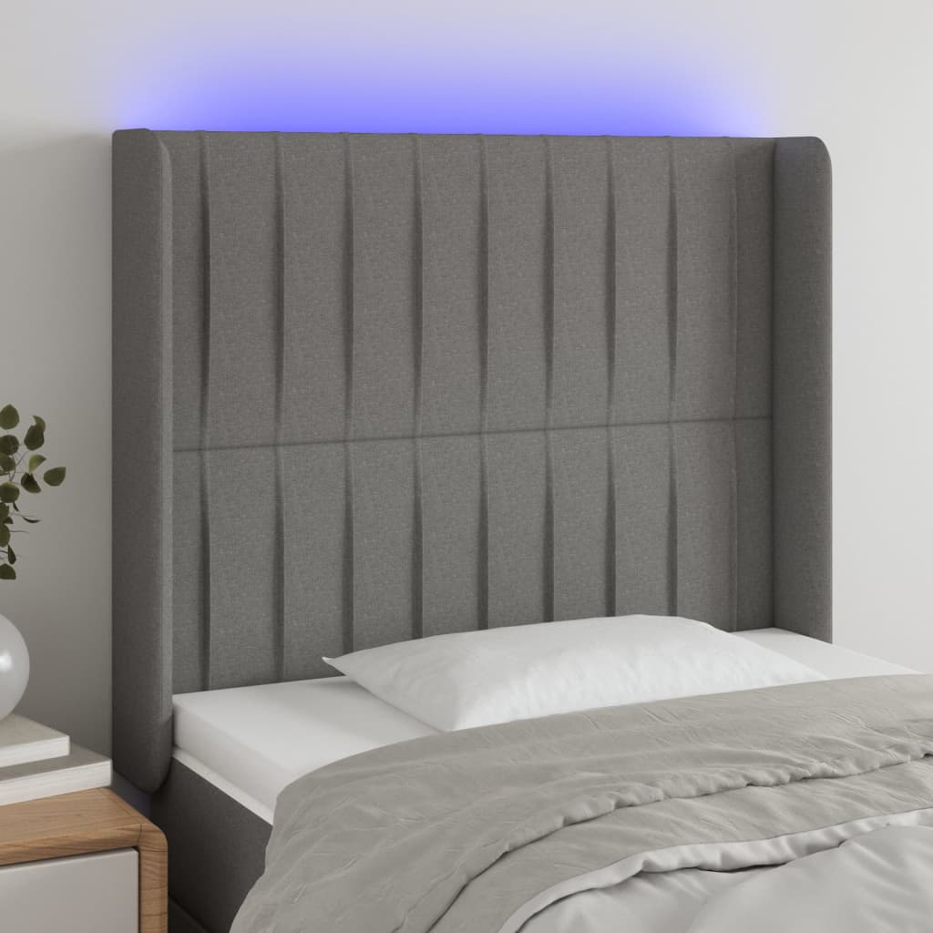 Hoofdbord LED 83x16x118/128 cm stof donkergrijs is nu te koop bij PeponiXL, paradijselijk wonen!