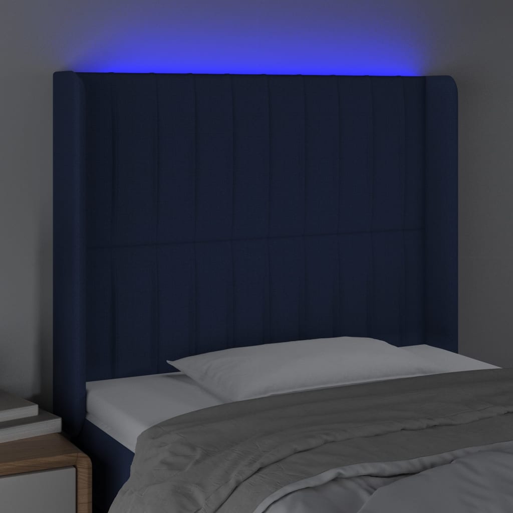 Hoofdbord LED 83x16x118/128 cm stof blauw is nu te koop bij PeponiXL, paradijselijk wonen!