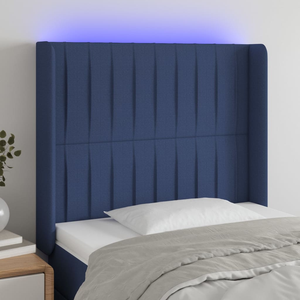Hoofdbord LED 83x16x118/128 cm stof blauw is nu te koop bij PeponiXL, paradijselijk wonen!