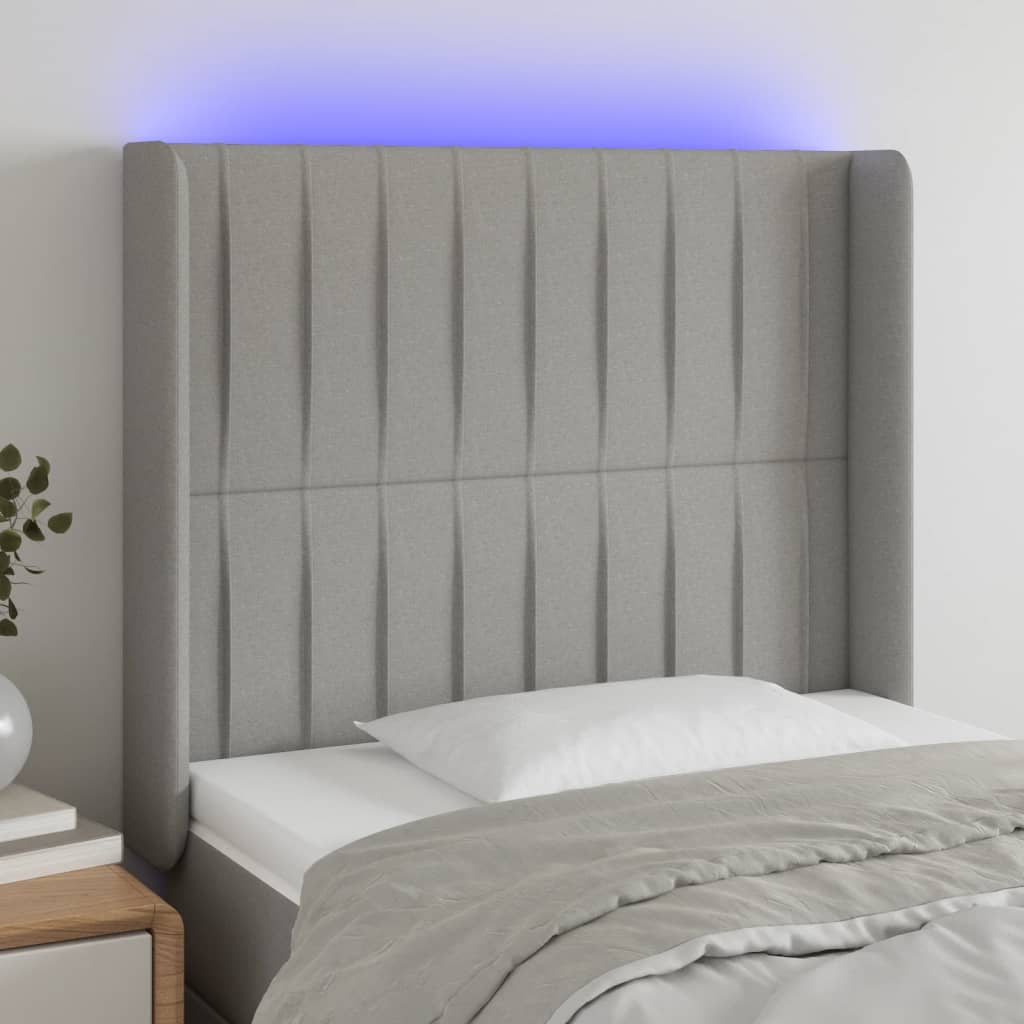 Hoofdbord LED 93x16x118/128 cm stof lichtgrijs is nu te koop bij PeponiXL, paradijselijk wonen!