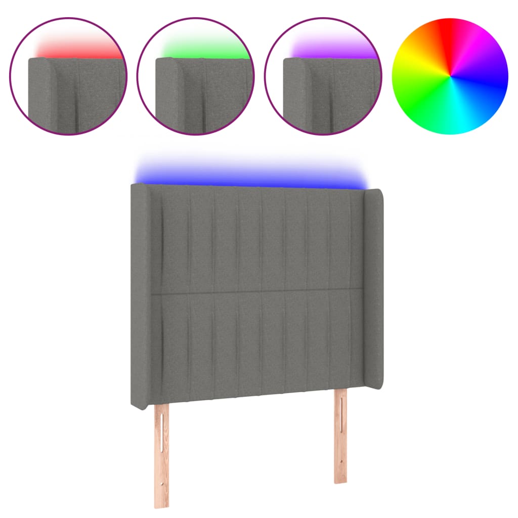 Hoofdbord LED 93x16x118/128 cm stof donkergrijs is nu te koop bij PeponiXL, paradijselijk wonen!