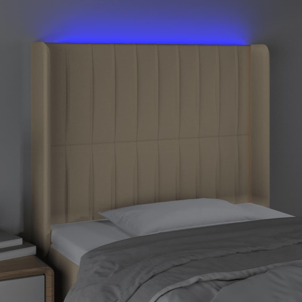 Hoofdbord LED 93x16x118/128 cm stof crèmekleurig is nu te koop bij PeponiXL, paradijselijk wonen!