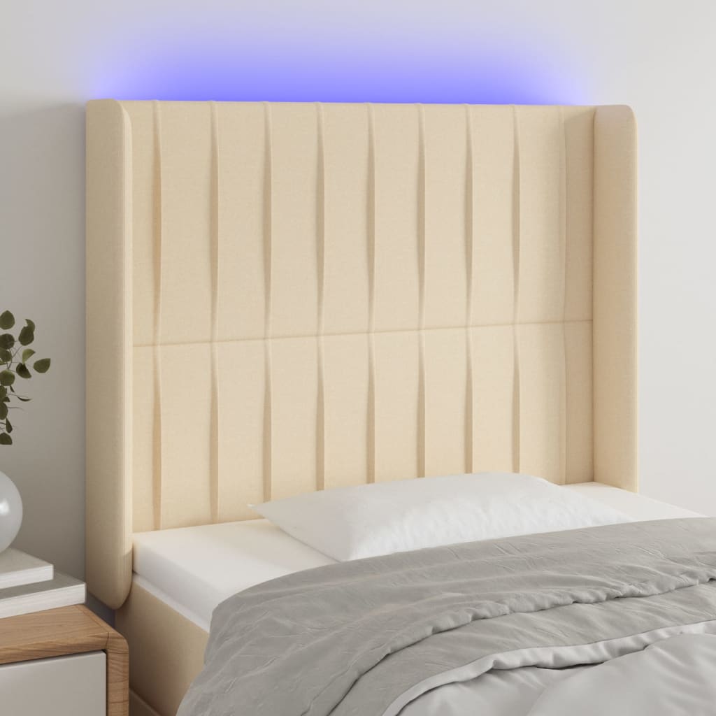 Hoofdbord LED 103x16x118/128 cm stof crèmekleurig is nu te koop bij PeponiXL, paradijselijk wonen!