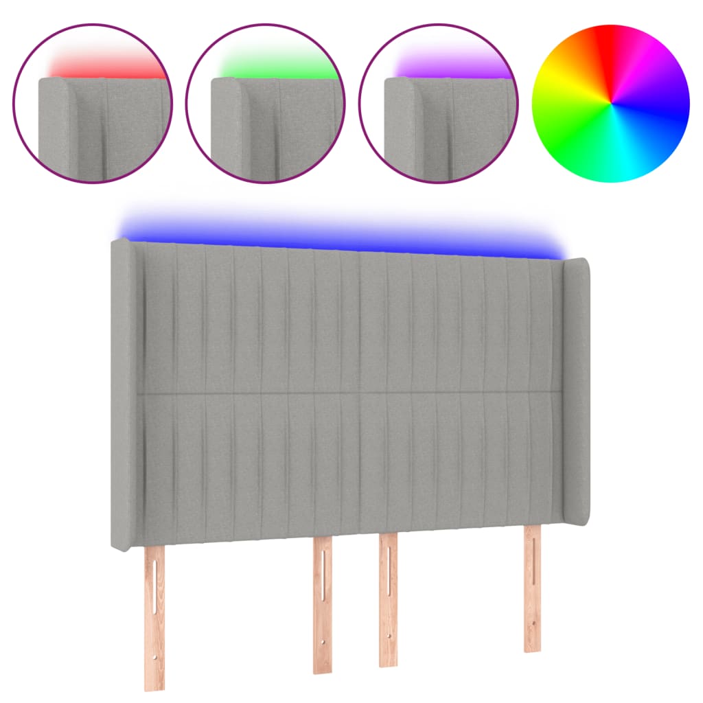 Hoofdbord LED 147x16x118/128 cm stof lichtgrijs is nu te koop bij PeponiXL, paradijselijk wonen!