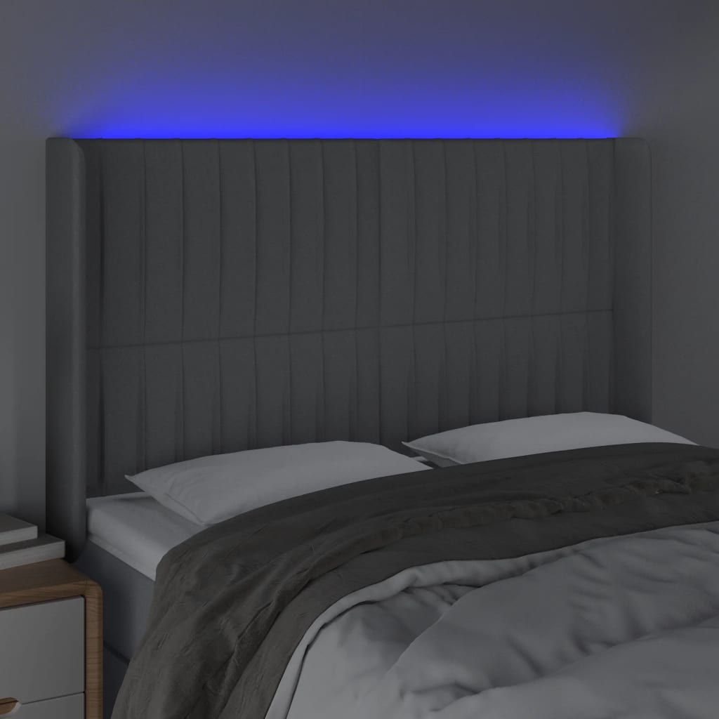 Hoofdbord LED 147x16x118/128 cm stof lichtgrijs is nu te koop bij PeponiXL, paradijselijk wonen!