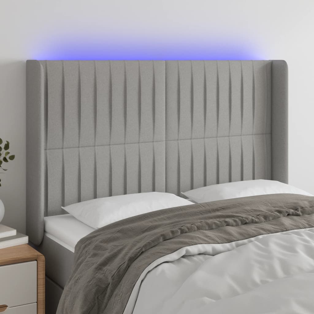 Hoofdbord LED 147x16x118/128 cm stof lichtgrijs is nu te koop bij PeponiXL, paradijselijk wonen!