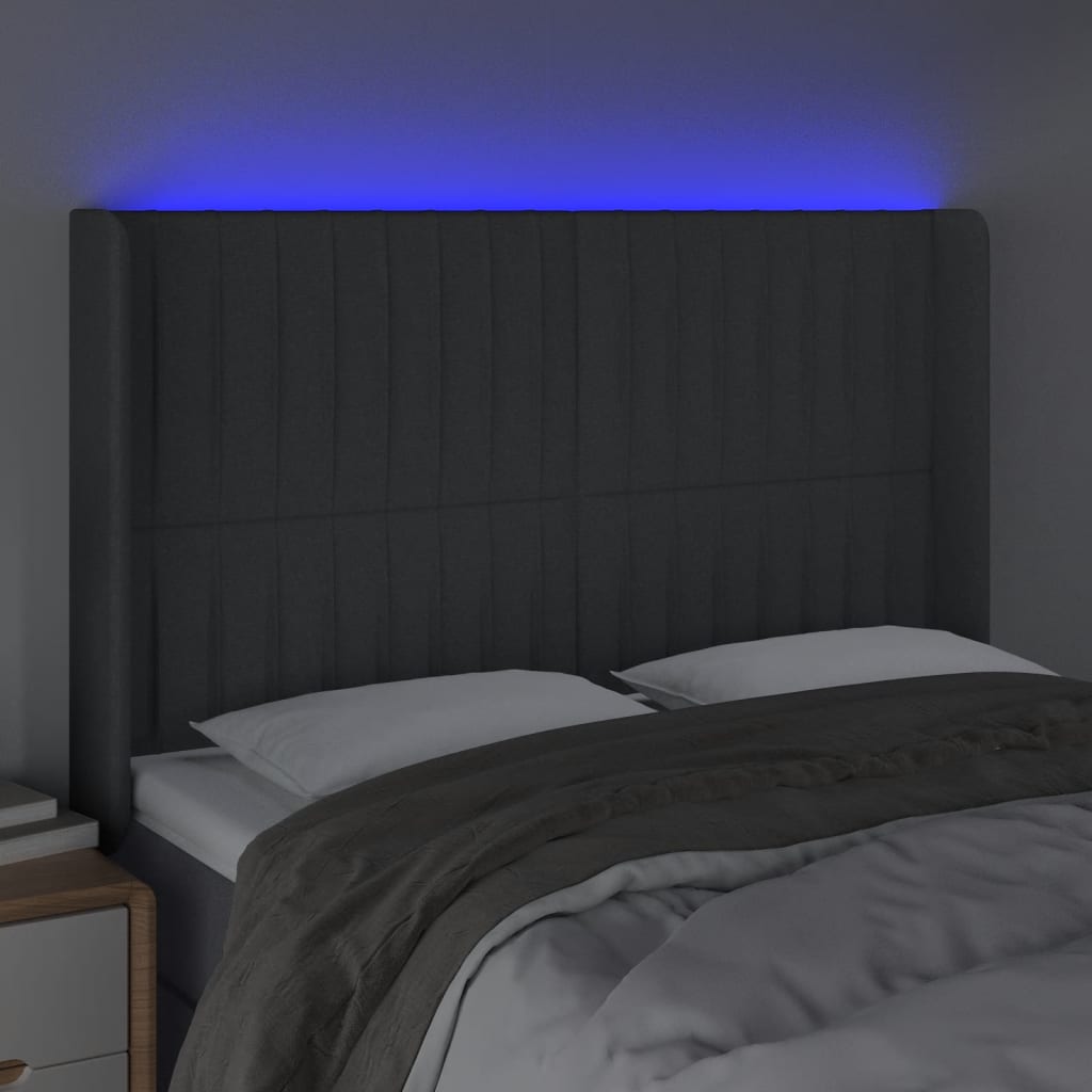 Hoofdbord LED 147x16x118/128 cm stof donkergrijs is nu te koop bij PeponiXL, paradijselijk wonen!
