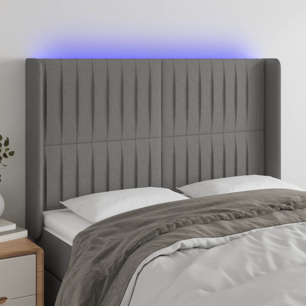Hoofdbord LED 147x16x118/128 cm stof donkergrijs is nu te koop bij PeponiXL, paradijselijk wonen!