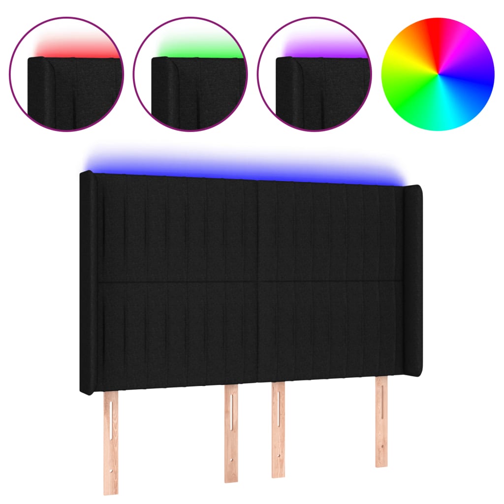 Hoofdbord LED 147x16x118/128 cm stof zwart is nu te koop bij PeponiXL, paradijselijk wonen!