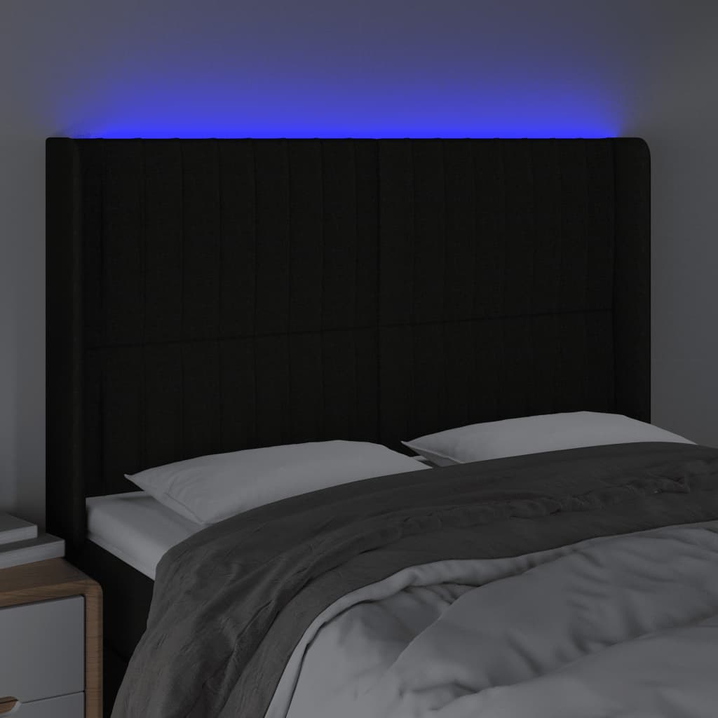 Hoofdbord LED 147x16x118/128 cm stof zwart is nu te koop bij PeponiXL, paradijselijk wonen!