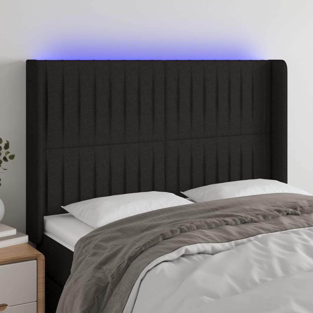 Hoofdbord LED 147x16x118/128 cm stof zwart is nu te koop bij PeponiXL, paradijselijk wonen!