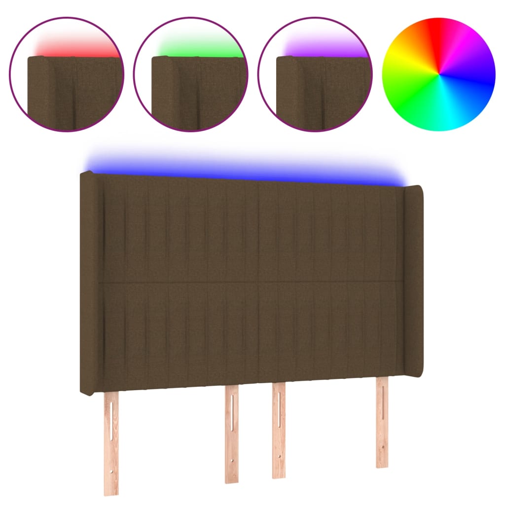 Hoofdbord LED 147x16x118/128 cm stof donkerbruin is nu te koop bij PeponiXL, paradijselijk wonen!