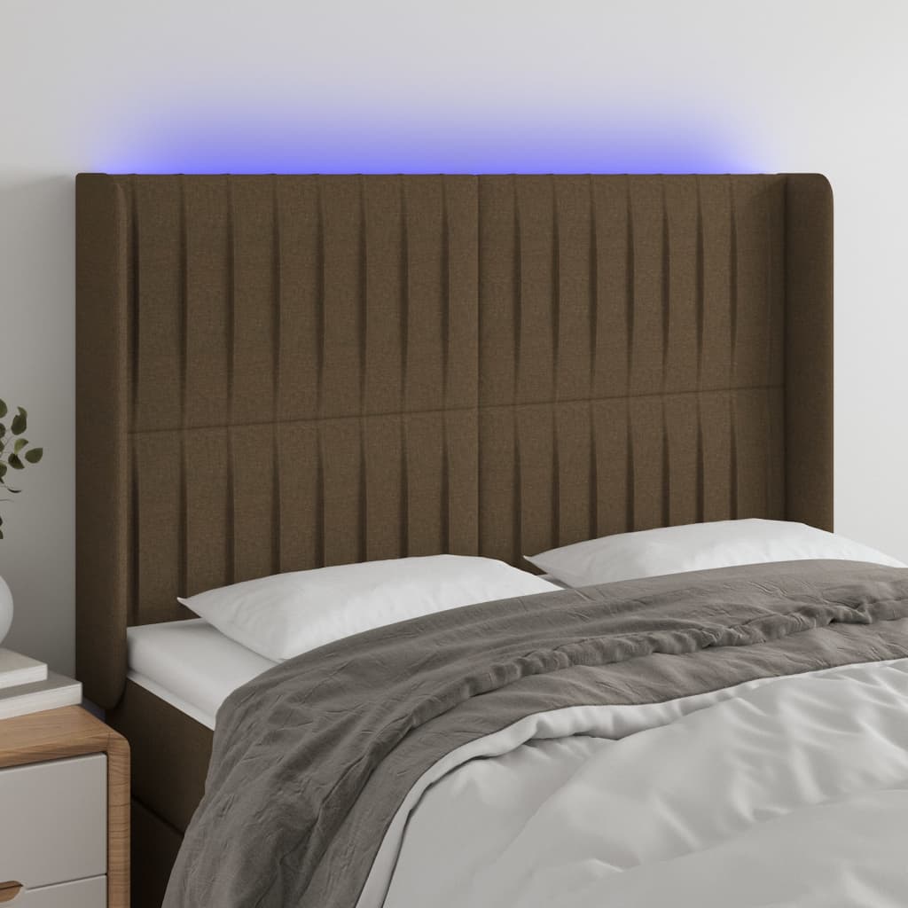 Hoofdbord LED 147x16x118/128 cm stof donkerbruin is nu te koop bij PeponiXL, paradijselijk wonen!