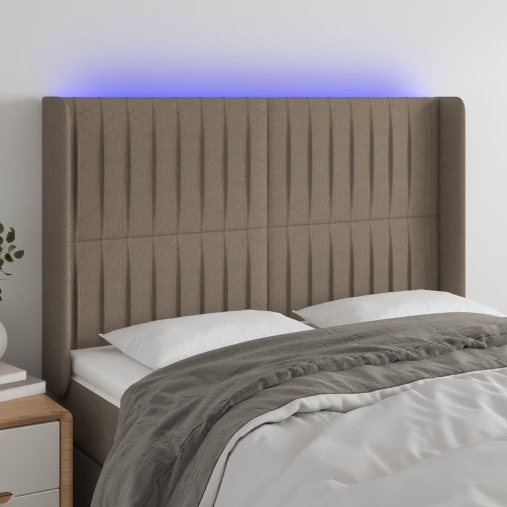 Hoofdbord LED 147x16x118/128 cm stof taupe is nu te koop bij PeponiXL, paradijselijk wonen!