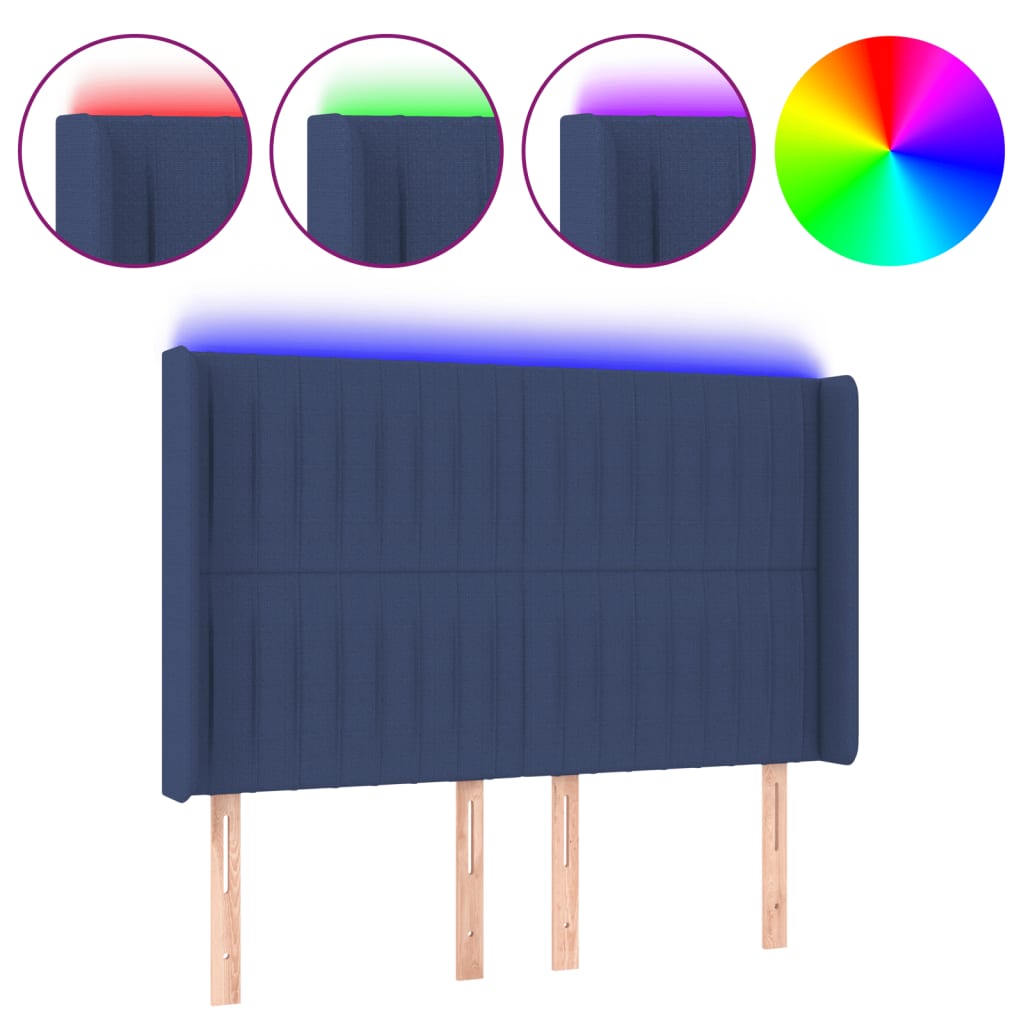 Hoofdbord LED 147x16x118/128 cm stof blauw is nu te koop bij PeponiXL, paradijselijk wonen!