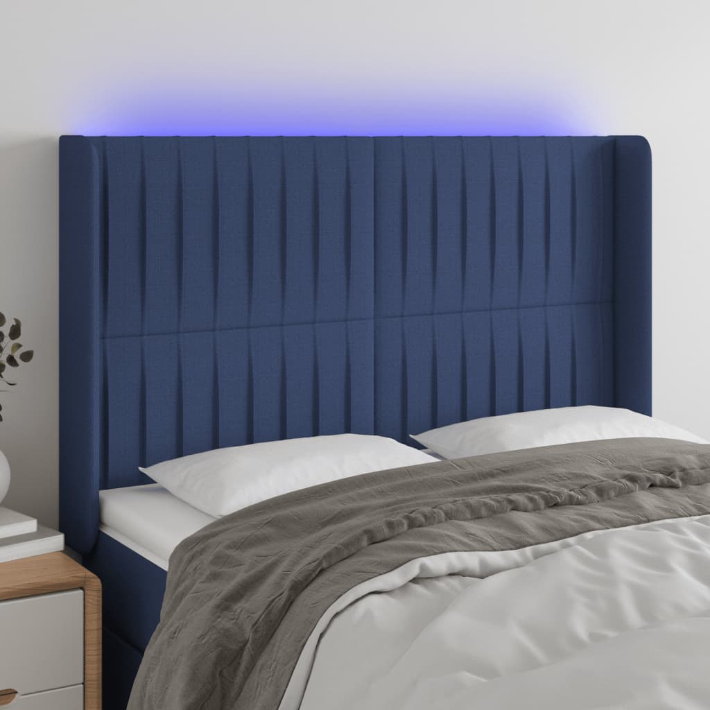 Hoofdbord LED 147x16x118/128 cm stof blauw is nu te koop bij PeponiXL, paradijselijk wonen!