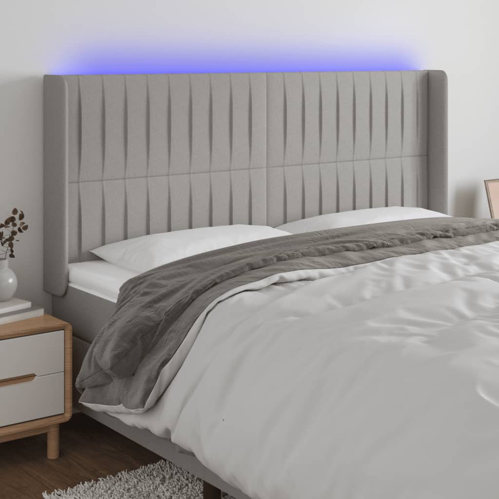 Hoofdbord LED 163x16x118/128 cm stof lichtgrijs is nu te koop bij PeponiXL, paradijselijk wonen!
