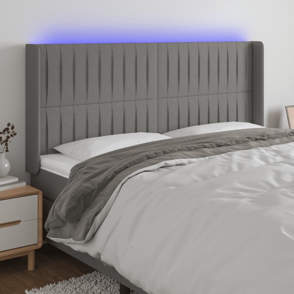 Hoofdbord LED 163x16x118/128 cm stof donkergrijs is nu te koop bij PeponiXL, paradijselijk wonen!