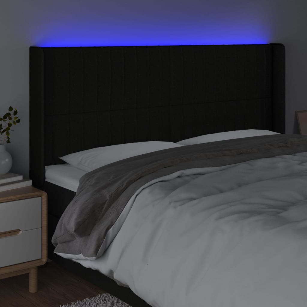 Hoofdbord LED 163x16x118/128 cm stof zwart is nu te koop bij PeponiXL, paradijselijk wonen!