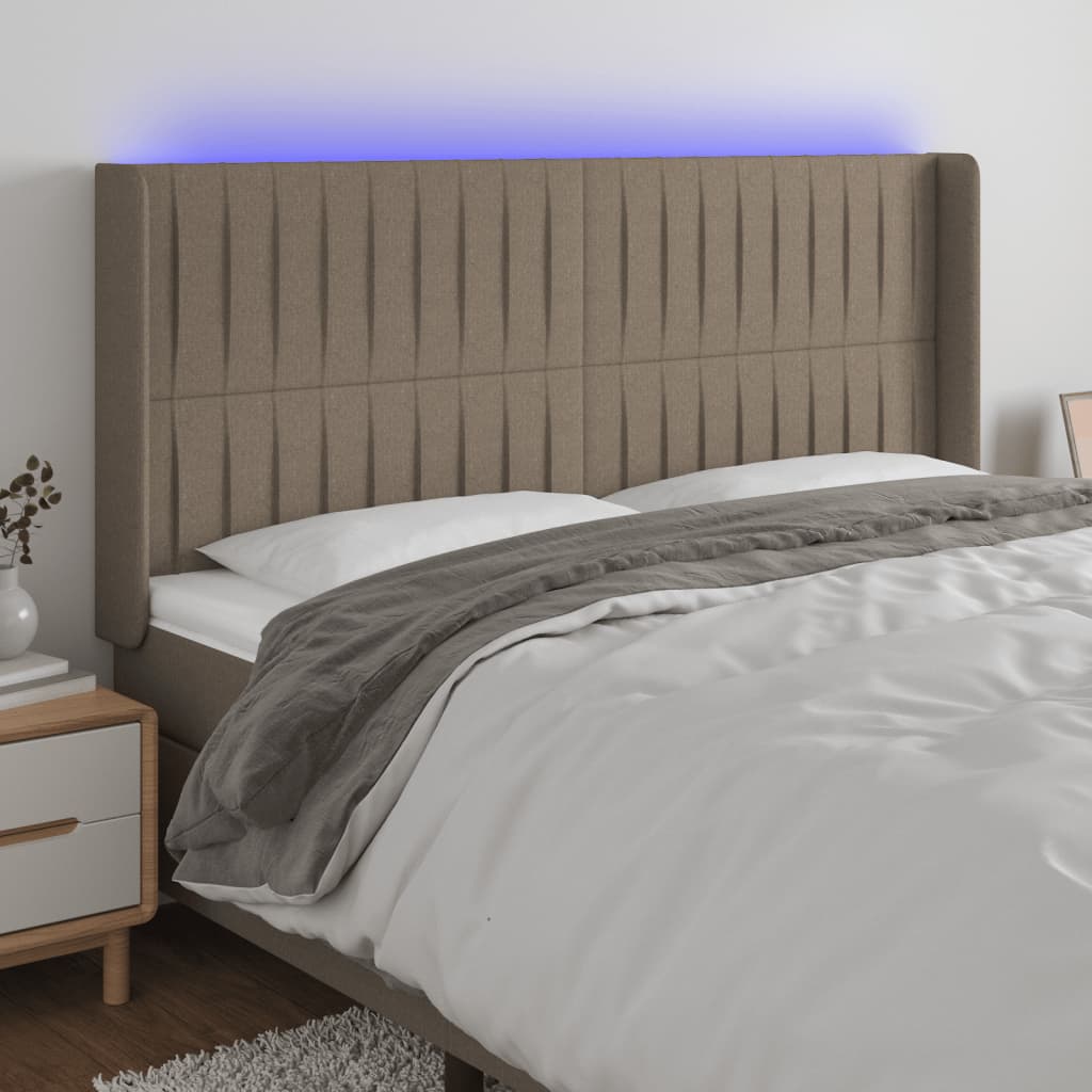 Hoofdbord LED 163x16x118/128 cm stof taupe is nu te koop bij PeponiXL, paradijselijk wonen!