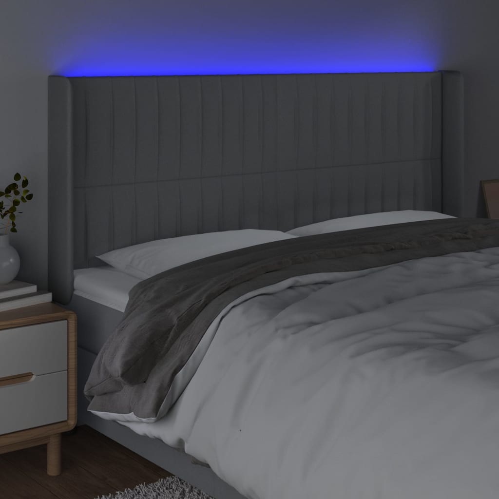 Hoofdbord LED 183x16x118/128 cm stof lichtgrijs is nu te koop bij PeponiXL, paradijselijk wonen!