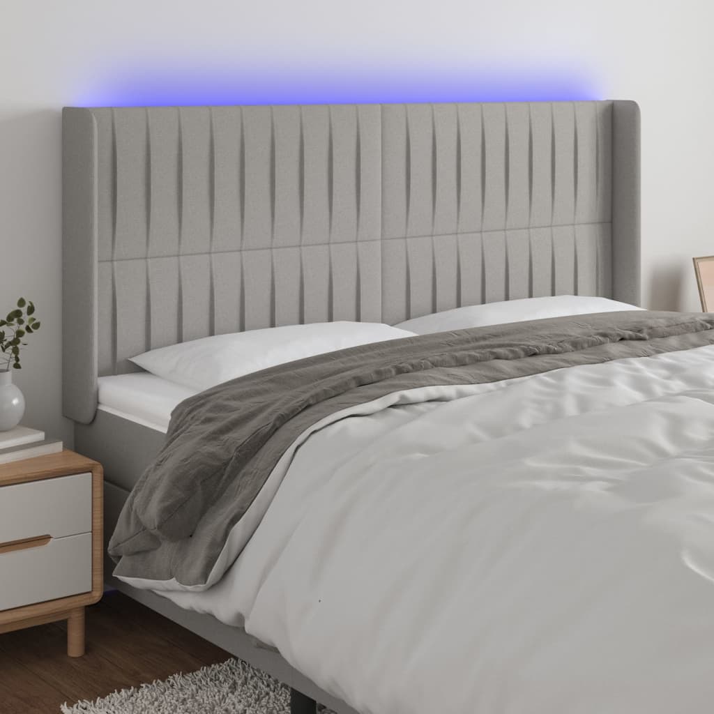 Hoofdbord LED 183x16x118/128 cm stof lichtgrijs is nu te koop bij PeponiXL, paradijselijk wonen!