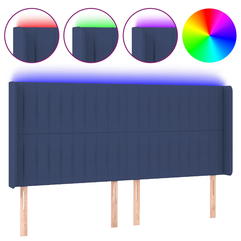 Hoofdbord LED 183x16x118/128 cm stof blauw is nu te koop bij PeponiXL, paradijselijk wonen!