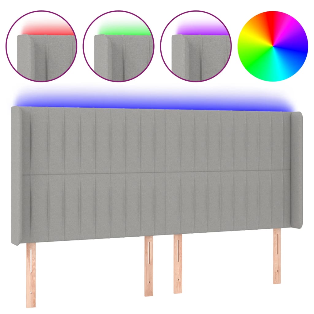 Hoofdbord LED 203x16x118/128 cm stof lichtgrijs is nu te koop bij PeponiXL, paradijselijk wonen!