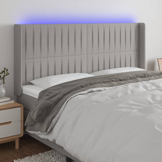 Hoofdbord LED 203x16x118/128 cm stof lichtgrijs is nu te koop bij PeponiXL, paradijselijk wonen!