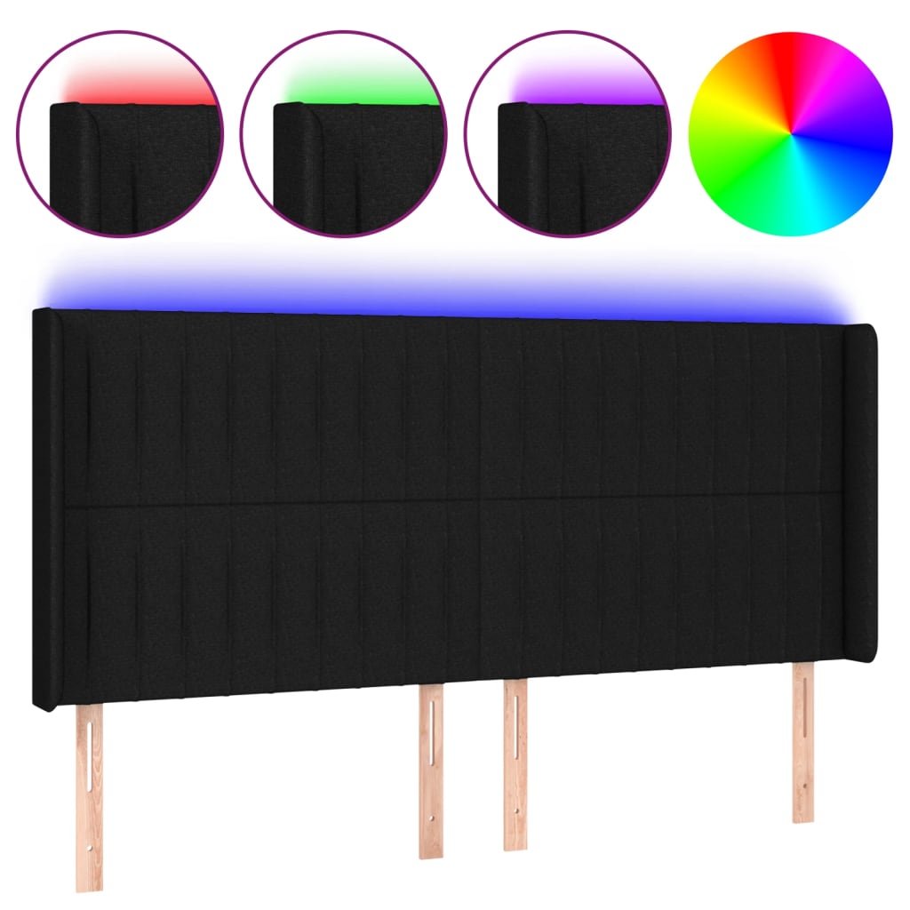 Hoofdbord LED 203x16x118/128 cm stof zwart is nu te koop bij PeponiXL, paradijselijk wonen!