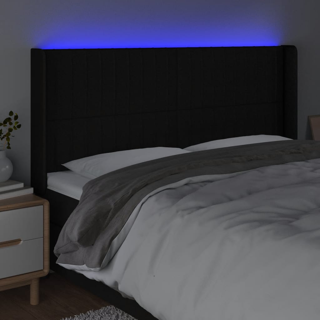 Hoofdbord LED 203x16x118/128 cm stof zwart is nu te koop bij PeponiXL, paradijselijk wonen!
