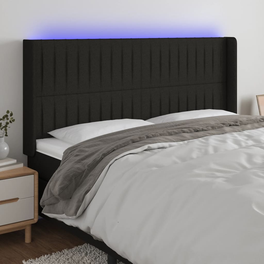 Hoofdbord LED 203x16x118/128 cm stof zwart is nu te koop bij PeponiXL, paradijselijk wonen!