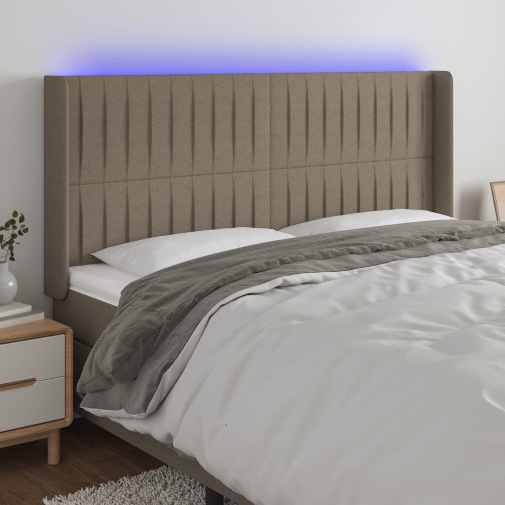Hoofdbord LED 203x16x118/128 cm stof taupe is nu te koop bij PeponiXL, paradijselijk wonen!