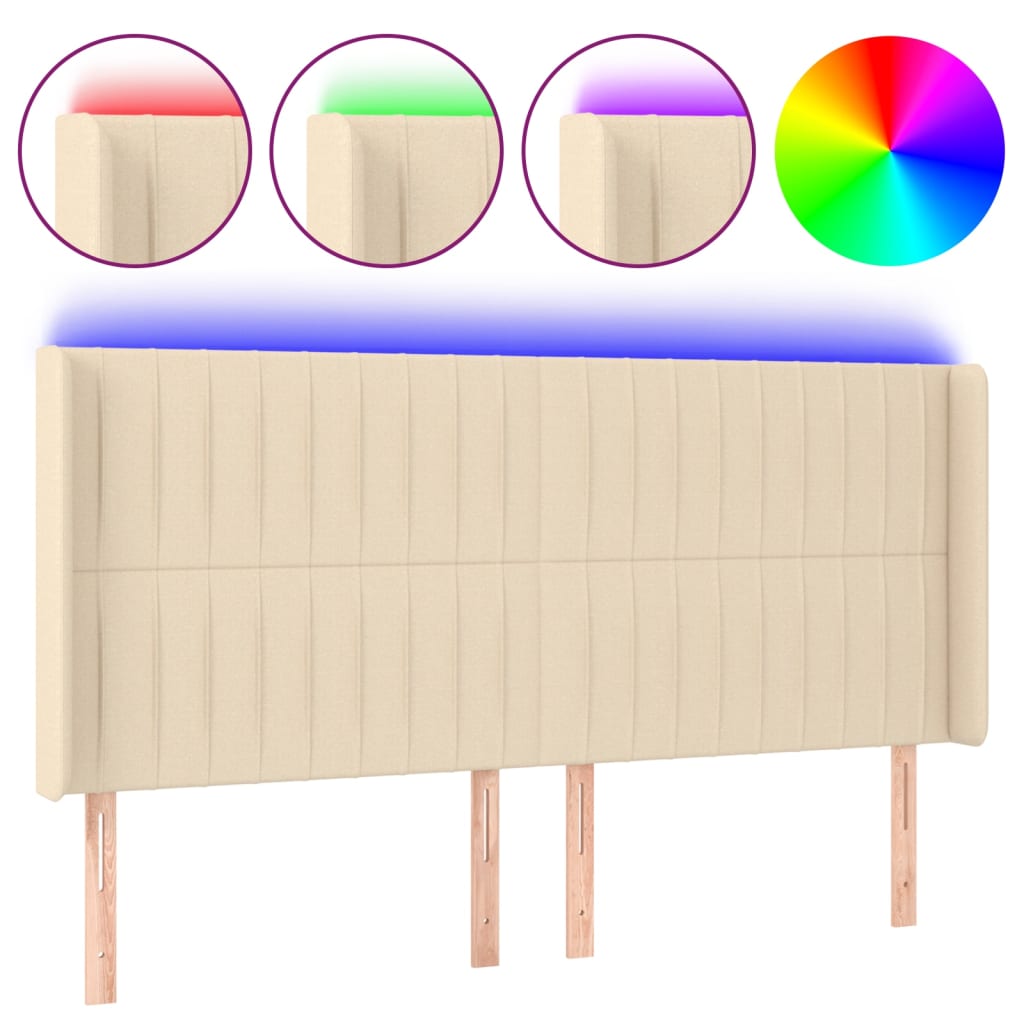 Hoofdbord LED 203x16x118/128 cm stof crèmekleurig is nu te koop bij PeponiXL, paradijselijk wonen!