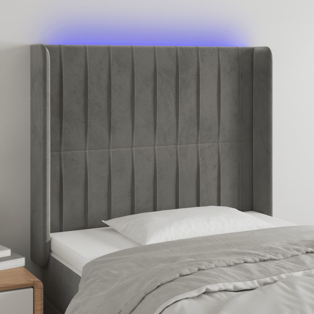 Hoofdbord LED 83x16x118/128 cm fluweel lichtgrijs is nu te koop bij PeponiXL, paradijselijk wonen!
