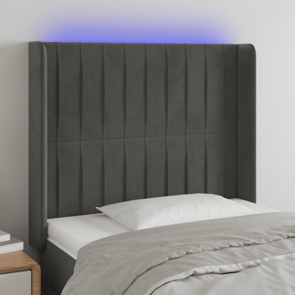 Hoofdbord LED 83x16x118/128 cm fluweel donkergrijs is nu te koop bij PeponiXL, paradijselijk wonen!