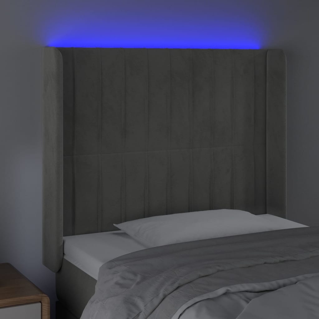 Hoofdbord LED 93x16x118/128 cm fluweel lichtgrijs is nu te koop bij PeponiXL, paradijselijk wonen!