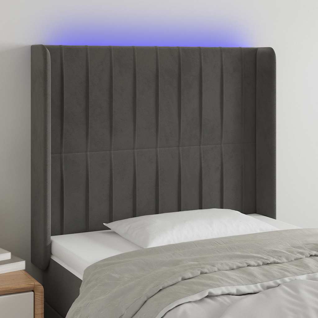 Hoofdbord LED 93x16x118/128 cm fluweel donkergrijs is nu te koop bij PeponiXL, paradijselijk wonen!