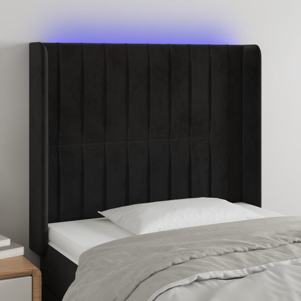 Hoofdbord LED 93x16x118/128 cm fluweel zwart is nu te koop bij PeponiXL, paradijselijk wonen!