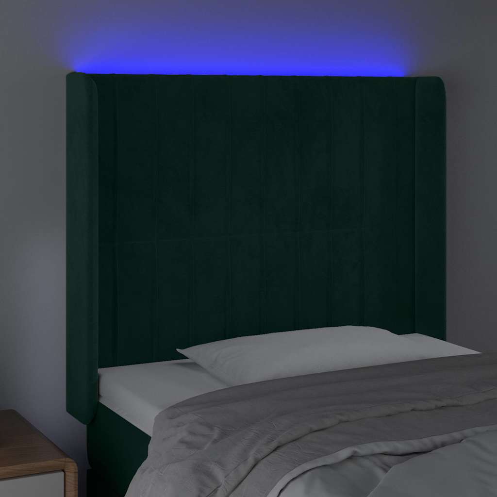 Hoofdbord LED 93x16x118/128 cm fluweel donkergroen is nu te koop bij PeponiXL, paradijselijk wonen!
