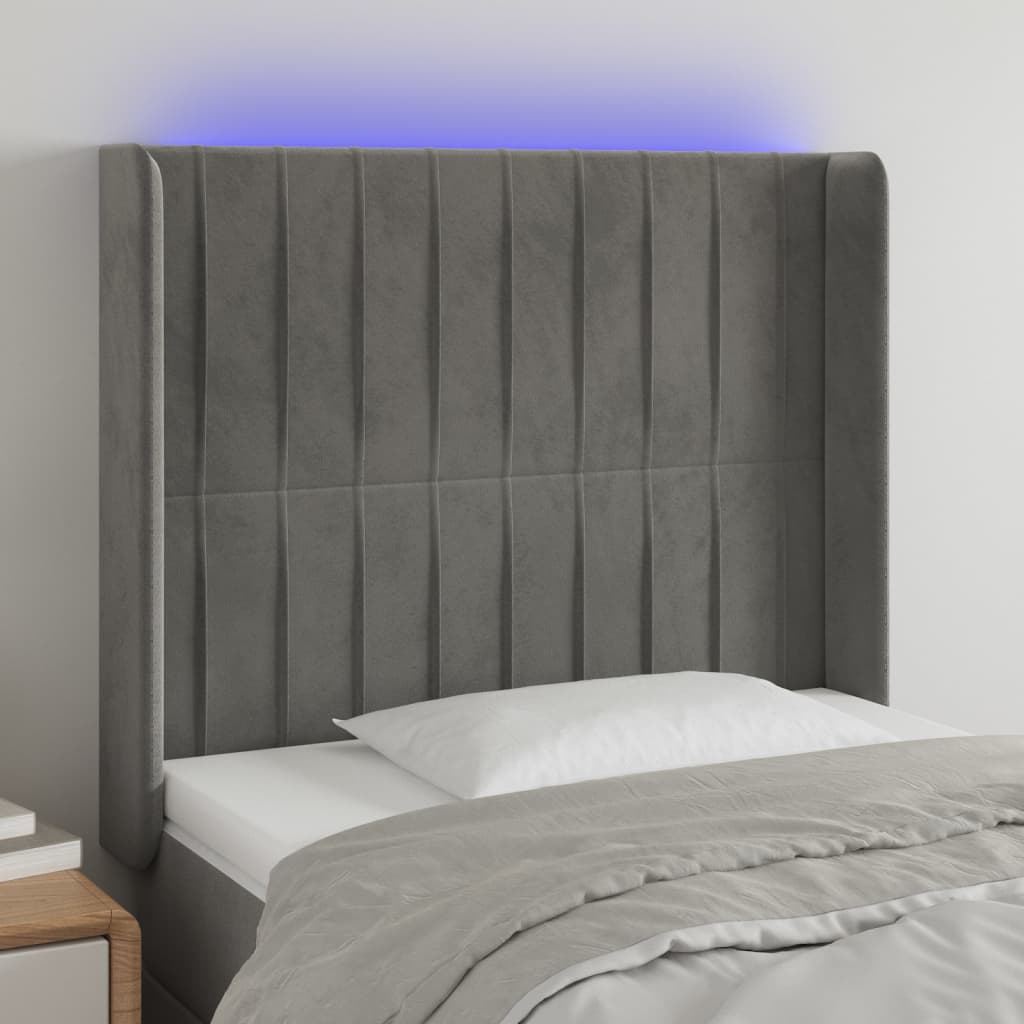 Hoofdbord LED 103x16x118/128 cm fluweel lichtgrijs is nu te koop bij PeponiXL, paradijselijk wonen!