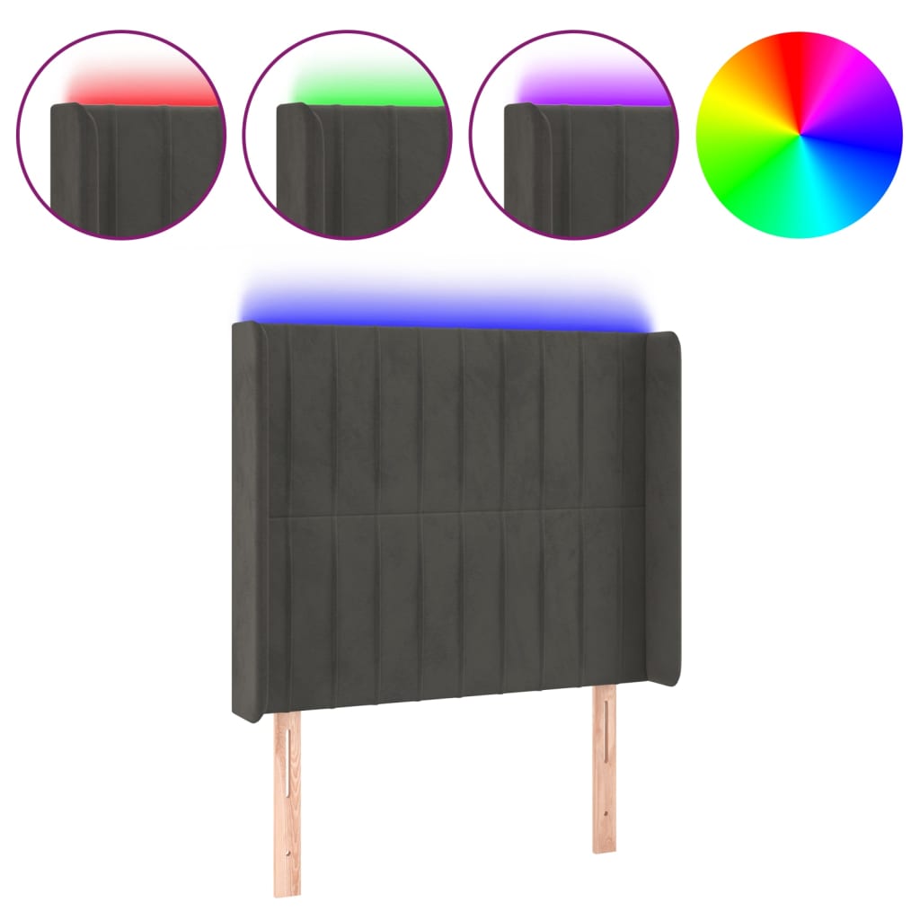 Hoofdbord LED 103x16x118/128 cm fluweel donkergrijs is nu te koop bij PeponiXL, paradijselijk wonen!