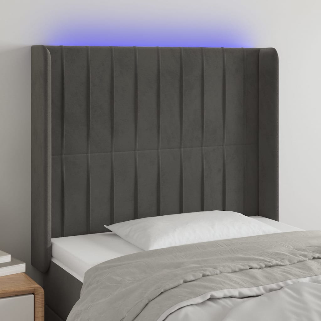 Hoofdbord LED 103x16x118/128 cm fluweel donkergrijs is nu te koop bij PeponiXL, paradijselijk wonen!