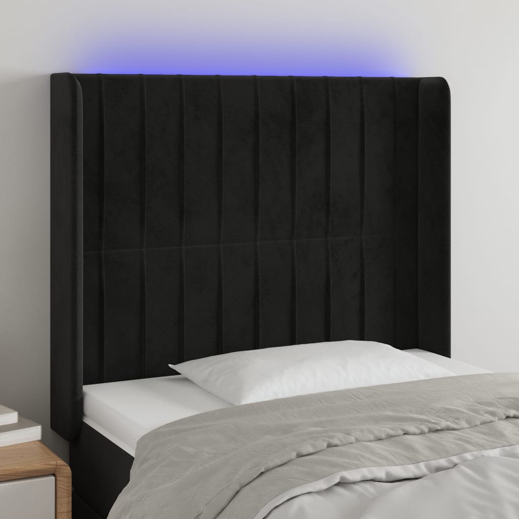Hoofdbord LED 103x16x118/128 cm fluweel zwart is nu te koop bij PeponiXL, paradijselijk wonen!