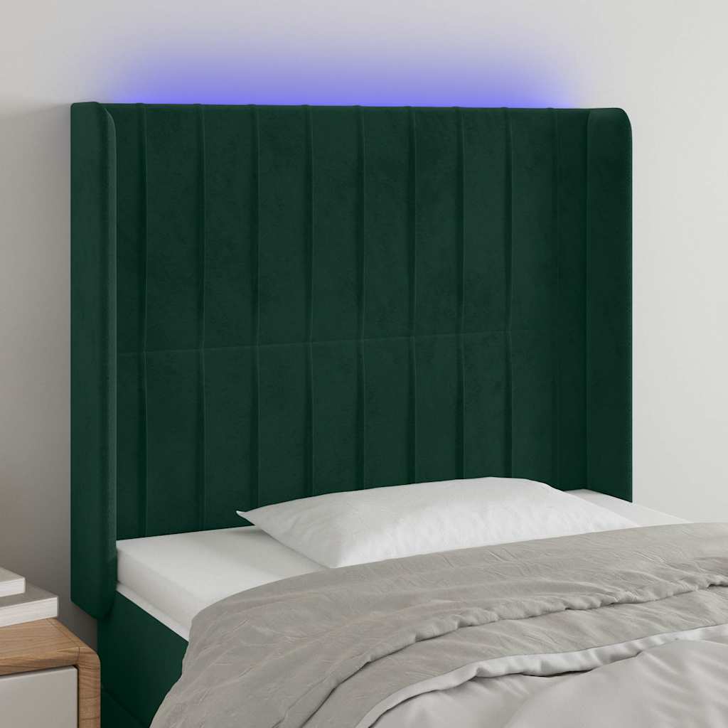 Hoofdbord LED 103x16x118/128 cm fluweel donkergroen is nu te koop bij PeponiXL, paradijselijk wonen!