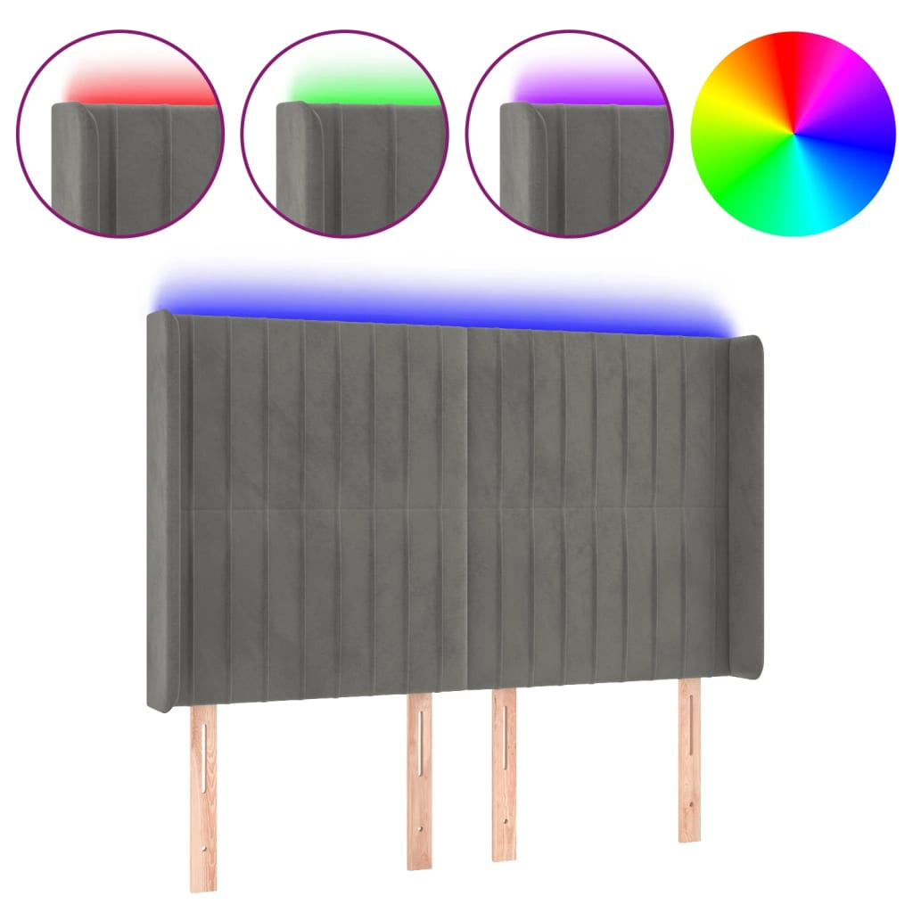 Hoofdbord LED 147x16x118/128 cm fluweel lichtgrijs is nu te koop bij PeponiXL, paradijselijk wonen!
