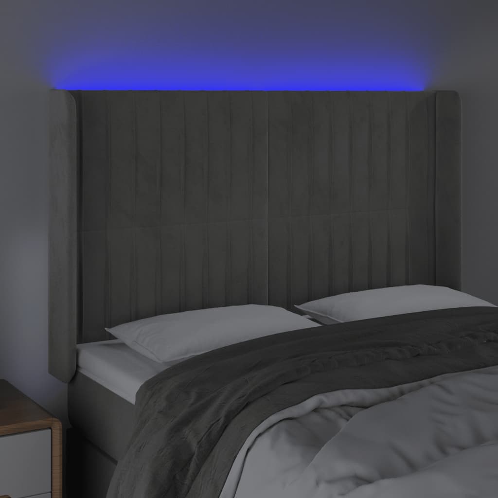 Hoofdbord LED 147x16x118/128 cm fluweel lichtgrijs is nu te koop bij PeponiXL, paradijselijk wonen!