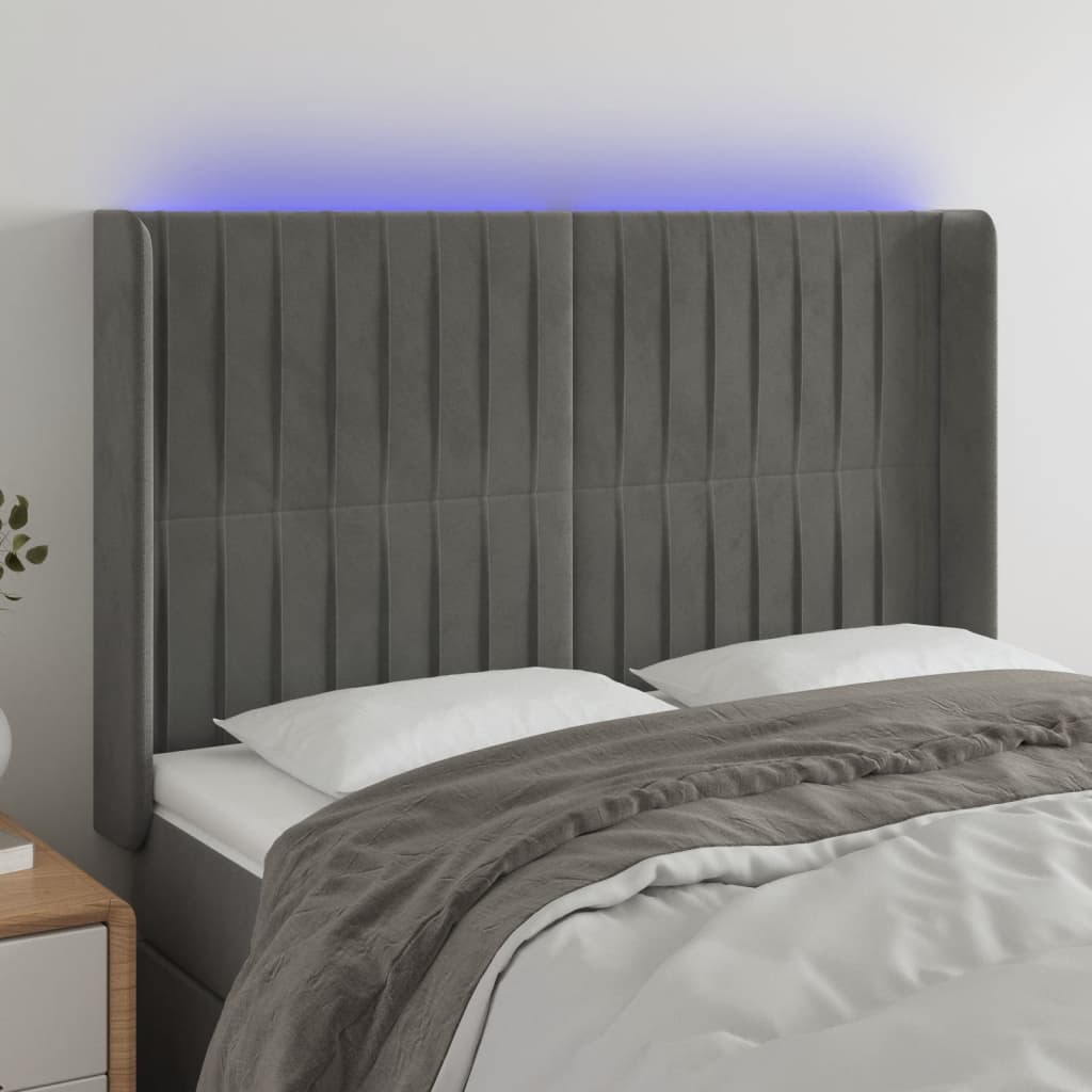 Hoofdbord LED 147x16x118/128 cm fluweel lichtgrijs is nu te koop bij PeponiXL, paradijselijk wonen!