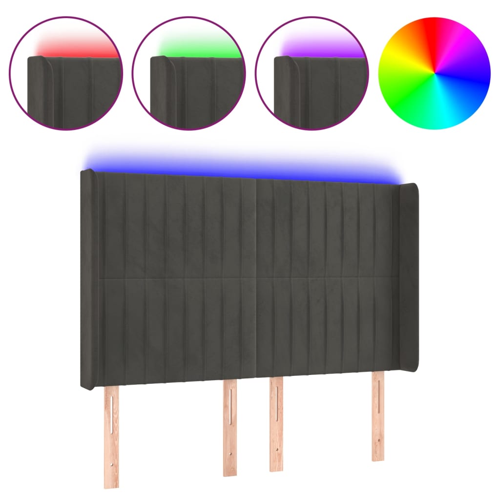 Hoofdbord LED 147x16x118/128 cm fluweel donkergrijs is nu te koop bij PeponiXL, paradijselijk wonen!